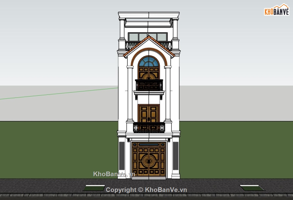 nhà phố  tân cổ điển,nhà phố 4 tầng,phối cảnh nhà phố đẹp,file sketchup nhà phố