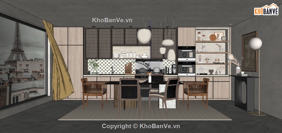 sketchup nội thất phòng bếp,sketchup nội thất bếp,phòng bếp sketchup,phòng bếp hiện đại