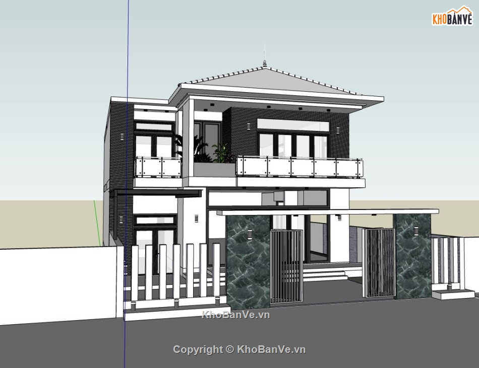 biệt thự 2 tầng,biệt thự sketchup,mẫu biệt thự 2 tầng đẹp,phối cảnh biệt thự