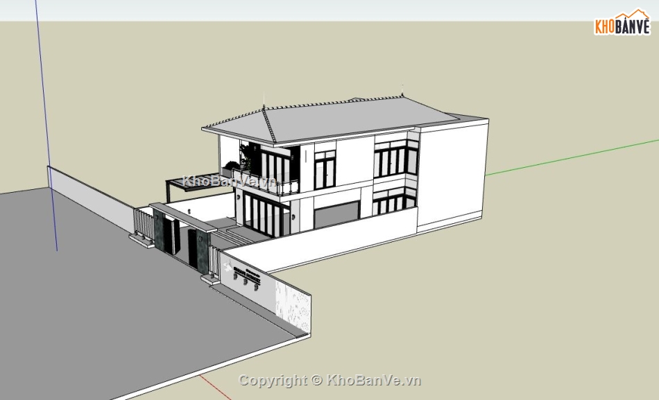 biệt thự 2 tầng,biệt thự sketchup,mẫu biệt thự 2 tầng đẹp,phối cảnh biệt thự