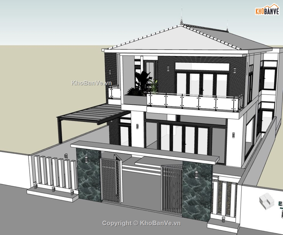 biệt thự 2 tầng,biệt thự sketchup,mẫu biệt thự 2 tầng đẹp,phối cảnh biệt thự