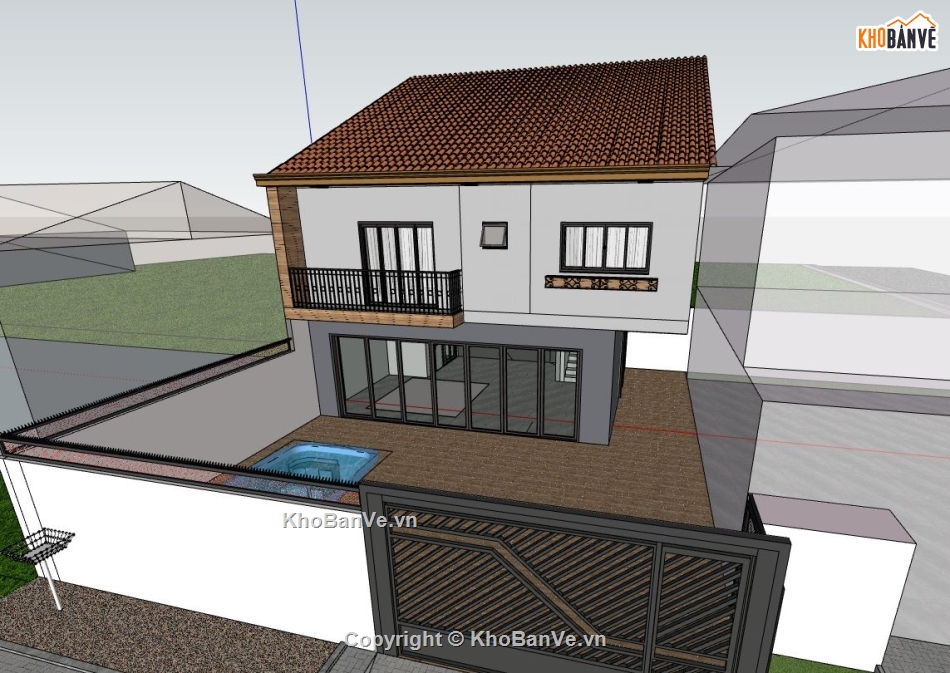 biệt thự 2 tầng,biệt thự sketchup,sketchup biệt thự hiện đại