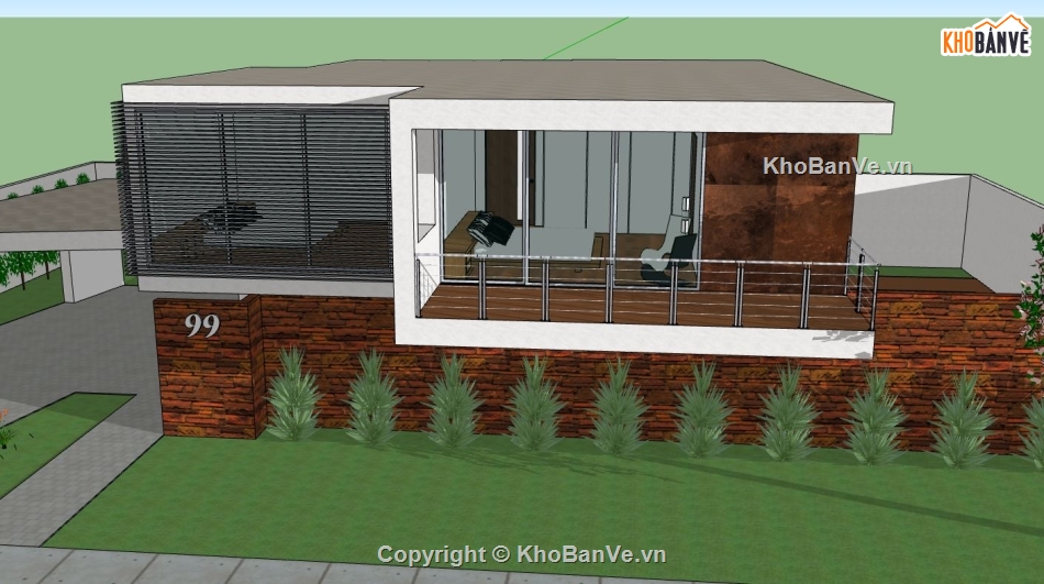 biệt thự 2 tầng,sketchup biệt thự,biệt thự sketchup,model biệt thự 2 tầng