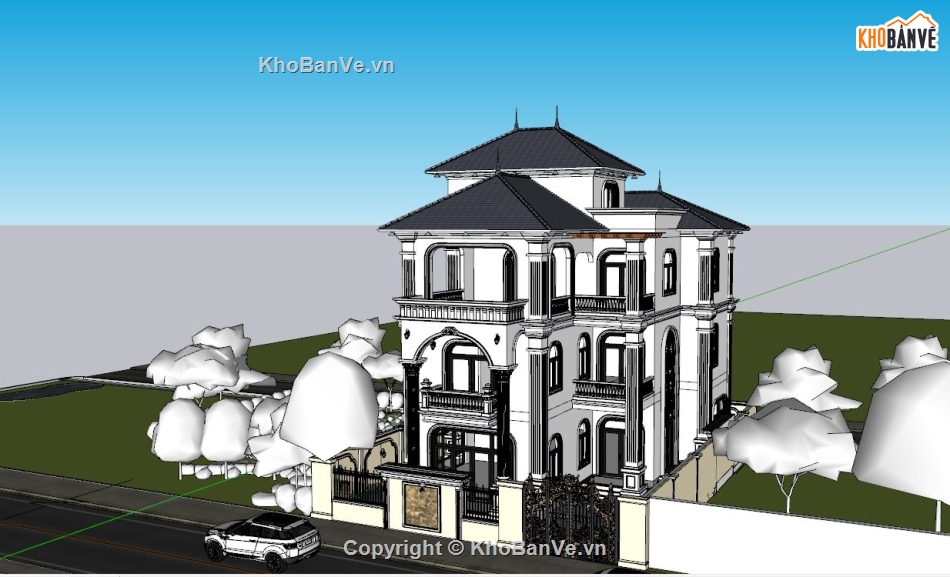 mẫu biệt thự sketchup,biệt thự 3 tầng su,biệt thự sketchup,biệt thự 3 tầng