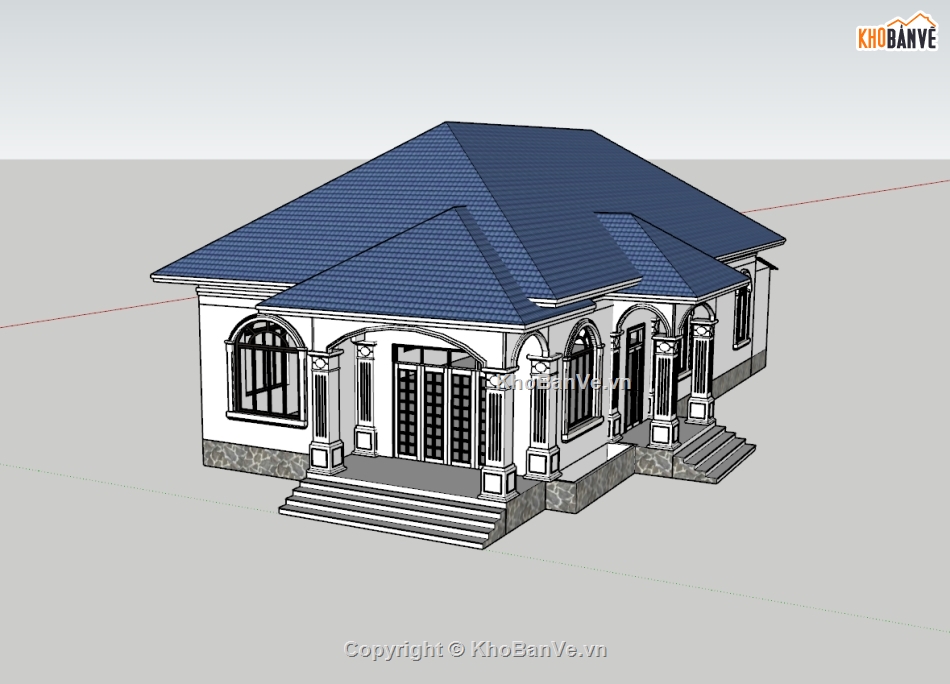 su biệt thự,sketchup biệt thự,su biệt thự 1 tầng,sketchup biệt thự 1 tầng