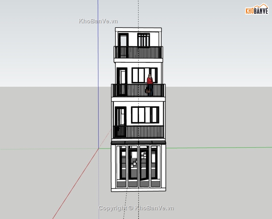 nhà 4 tầng,nhà phố 4 tầng,su nhà phố,sketchup nhà phố