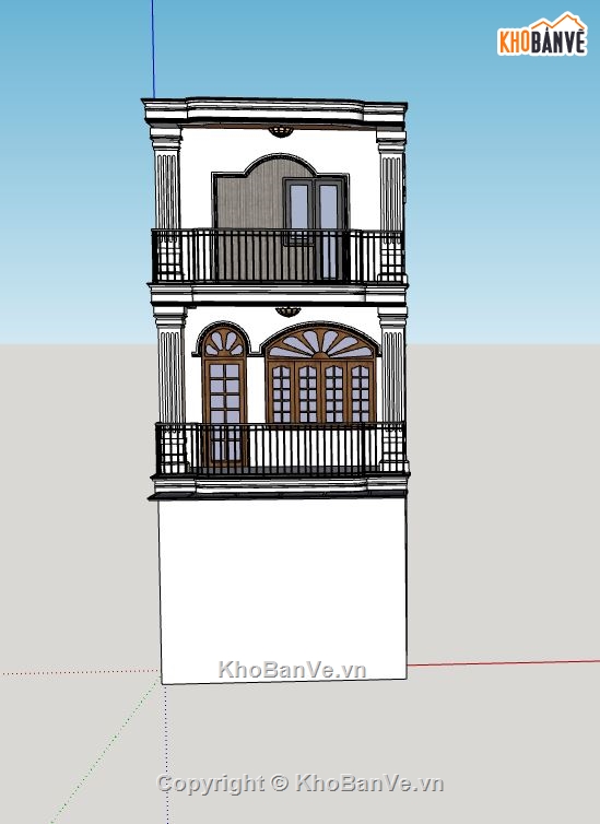 file sketchup nhà phố 5x20m,file su dựng nhà phố 3 tầng,bao cảnh nhà phố 3 tầng