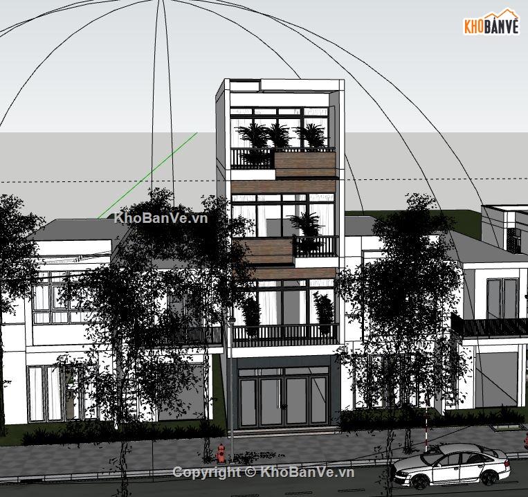 nhà phố 4 tầng,file sketchup nhà phố 4 tầng,mẫu nhà phố 4 tầng,sketchup nhà phố 4 tầng