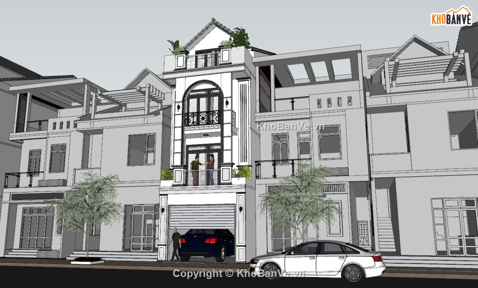 bản vẽ nhà phố 4 tầng,file sketchup nhà phố 4 tầng,model su nhà phố 4 tầng