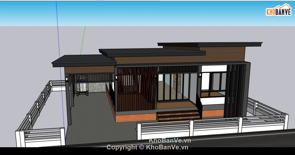 Model sketchup nhà ở 1 tầng,model sketchup nhà ở gia đình,mẫu nhà 1 tầng sketchup,biệt thự 1 tầng sketchup