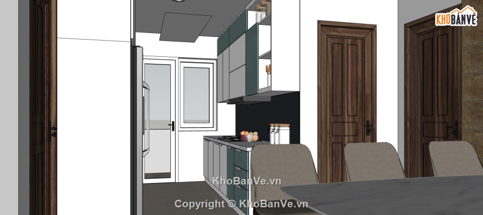 sketchup phòng khách chung cư,sketchup phòng khách bếp chung cư,model su khách bếp chung cư