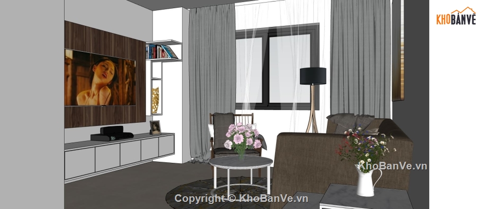 sketchup phòng khách chung cư,sketchup phòng khách bếp chung cư,model su khách bếp chung cư
