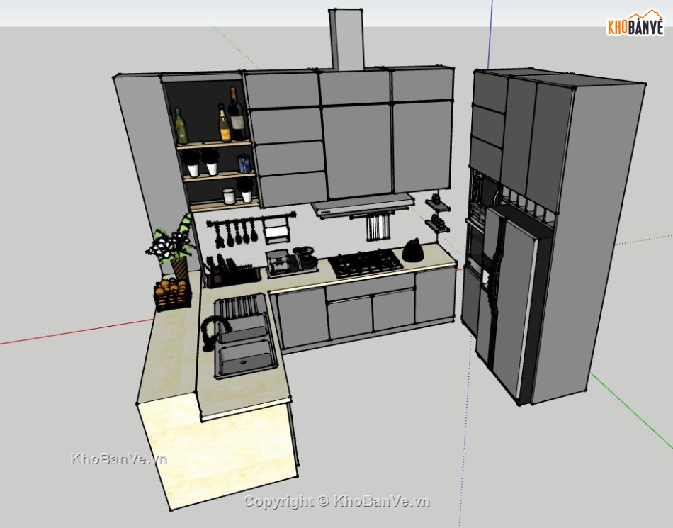 sketchup nội thất,File sketchup nội thất,nội thất phòng bếp,sketchup nội thất phòng bếp