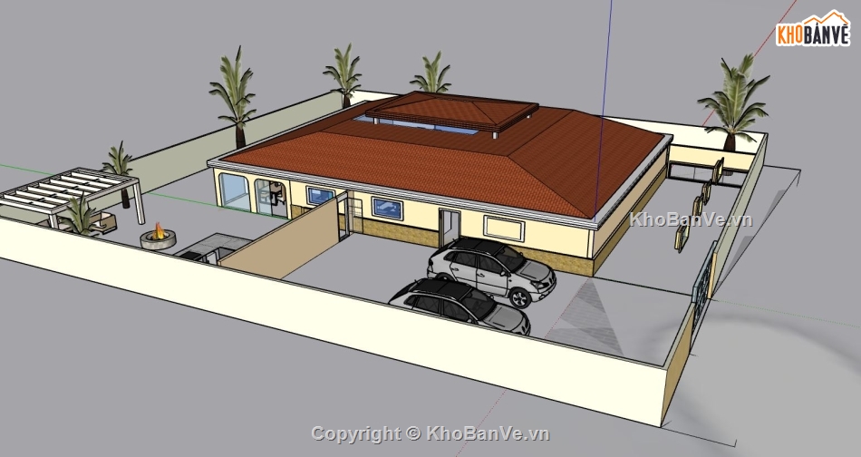 villa sketchup,villa 1 tầng,sketchup villa 1 tầng