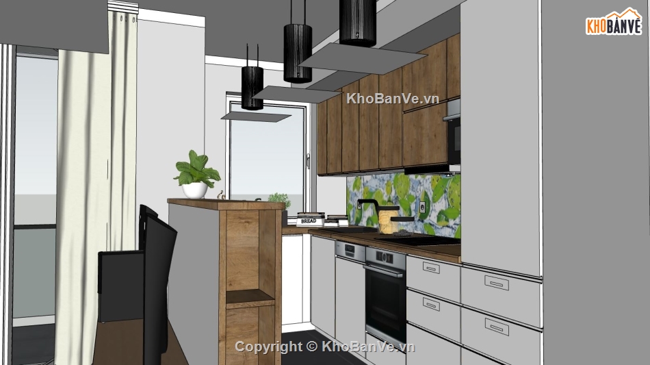 phối cảnh nội thất phòng bếp,su thiết kế nội thất phòng bếp,mẫu nội thất phòng bếp,sketchup phòng bếp,phòng bếp hiện đại