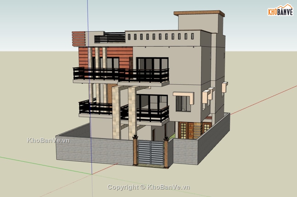 biệt thự 3 tầng,sketchup biệt thự 3 tầng,biệt thự hiện đại