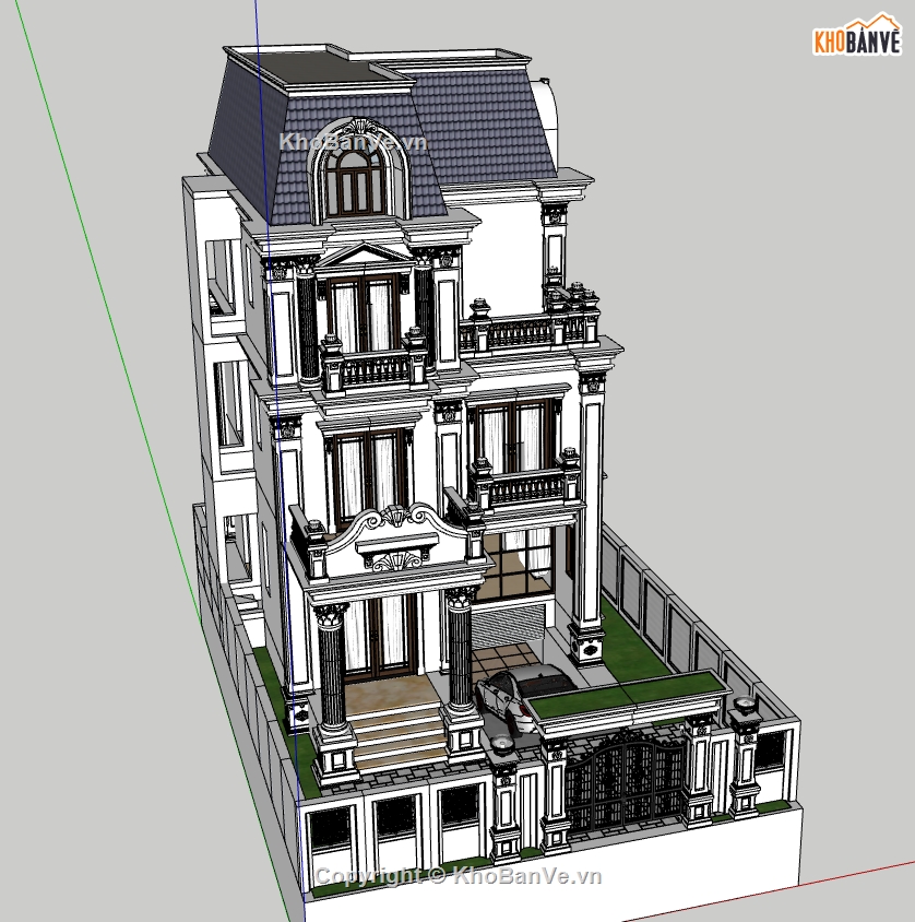 biệt thự 3 tầng,biệt thự cổ điển 3 tầng,biệt thự sketchup,3d biệt thự 3 tầng,model su biệt thự 3 tầng