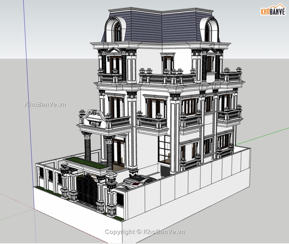 biệt thự 3 tầng,biệt thự cổ điển 3 tầng,biệt thự sketchup,3d biệt thự 3 tầng,model su biệt thự 3 tầng