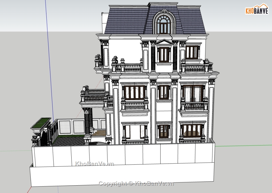 biệt thự 3 tầng,biệt thự cổ điển 3 tầng,biệt thự sketchup,3d biệt thự 3 tầng,model su biệt thự 3 tầng