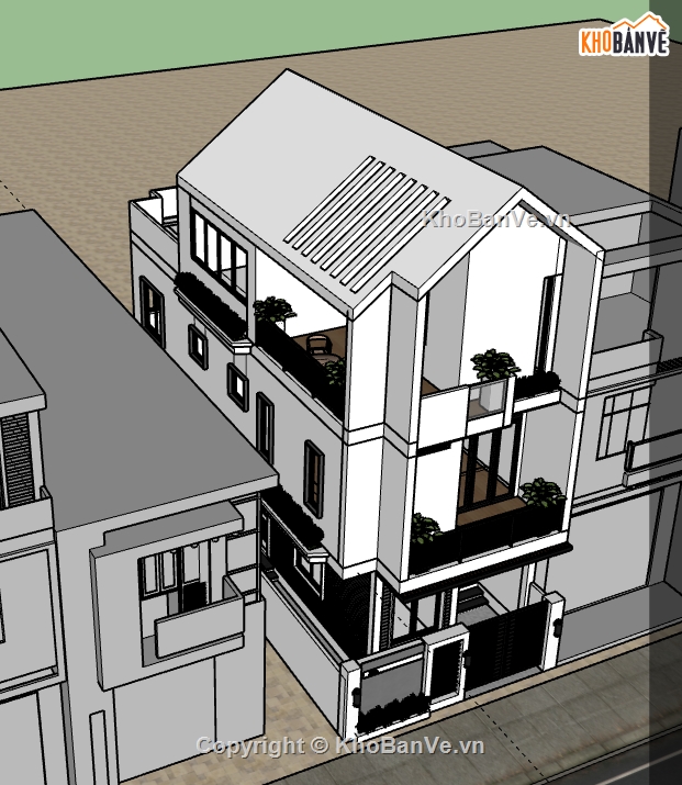 nhà 3 tầng,3d nhà phố 3 tầng,file su nhà phố 3 tầng,model su nhà phố 3 tầng