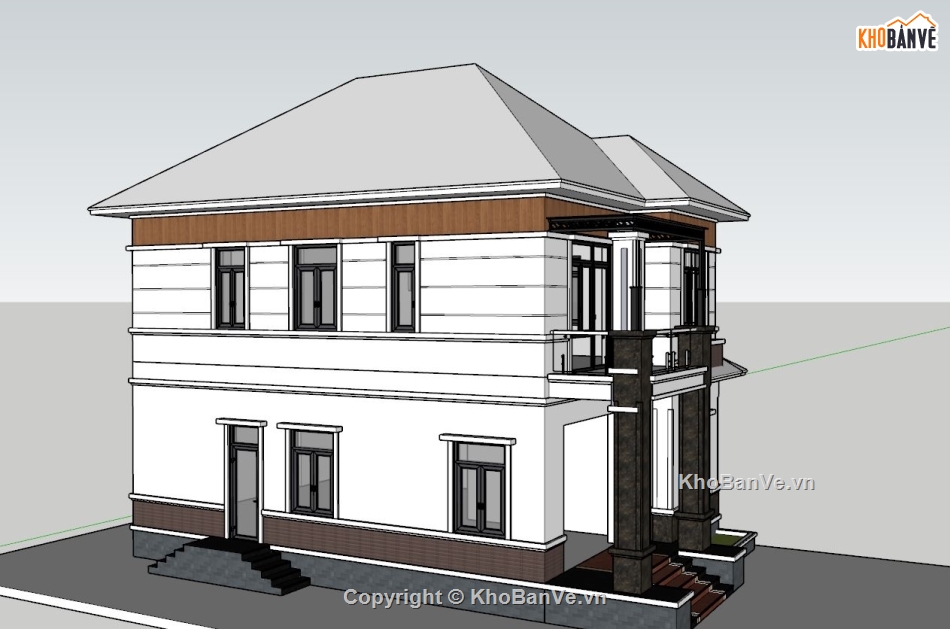 bản vẽ biệt thự 2 tầng,Sketchup biệt thự 2 tầng,model 3d  biệt thự 2 tầng