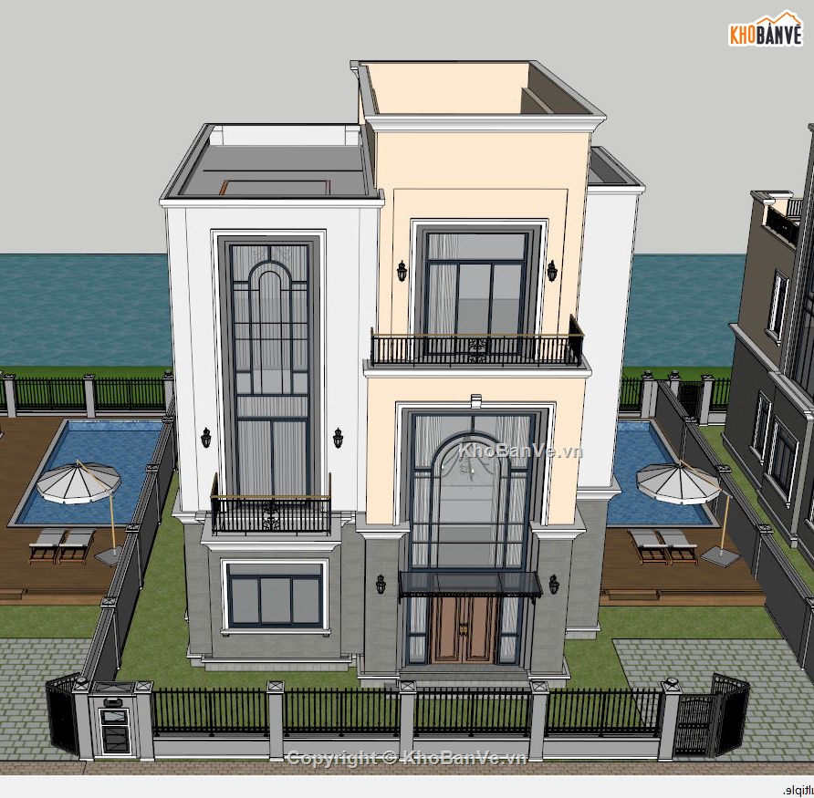 Biệt thự 3 tầng file sketchup,file sketchup biệt thự 3 tầng,Biệt thự 3 tầng 18x20m,Model sketchup biệt thự 3 tầng,Sketchup biệt thự 3 tầng
