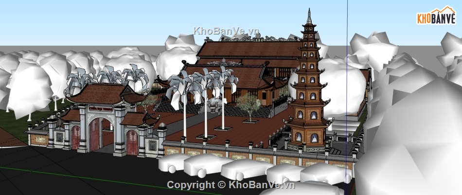 File sketchup chùa,thiết kế chùa file sketchup,File 3d Su chùa Đại Chung