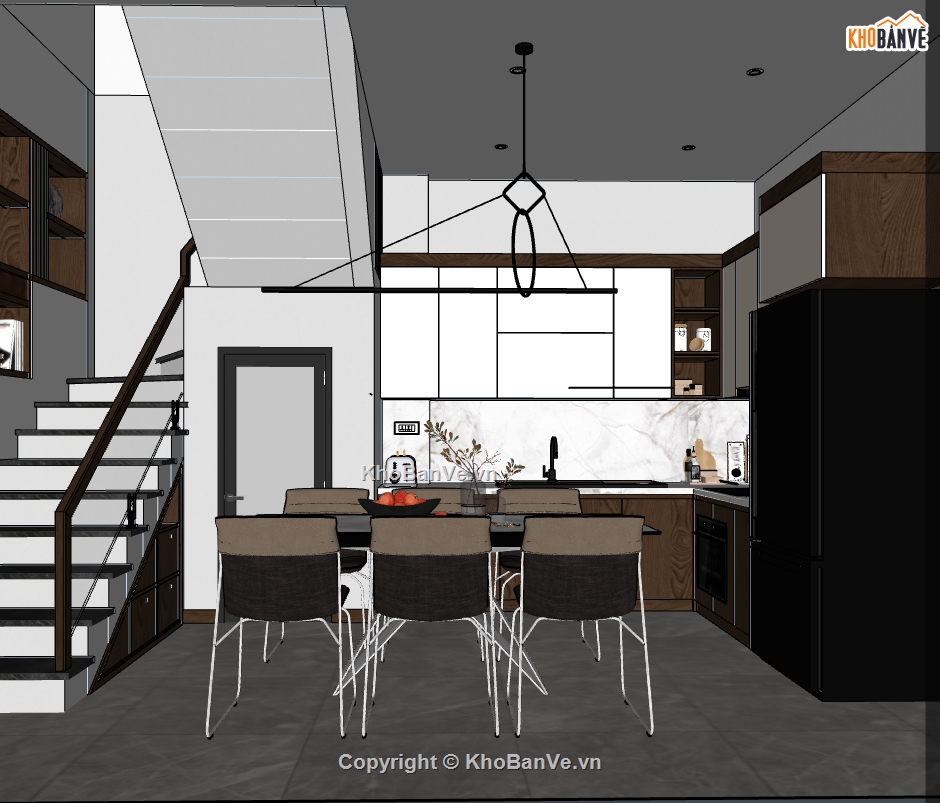 sketchup nội thất phòng khách bếp,model 3d phòng khách,bếp ăn dựng 3d su,nội thất phòng khách và bếp
