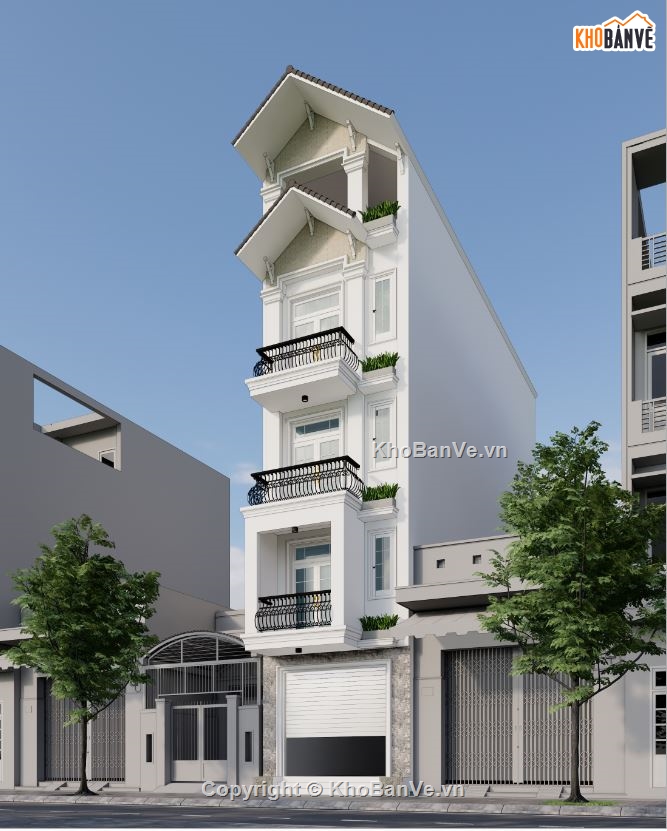 nhà phố 5 tầng 4.2x14.2m,file sketchup nhà 5 tầng,model su nhà 5 tầng,Mẫu nhà 5 tầng dựng sketchup