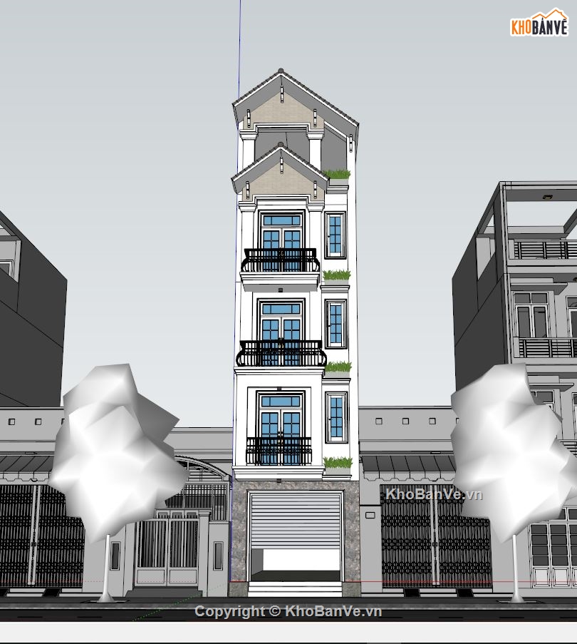 nhà phố 5 tầng 4.2x14.2m,file sketchup nhà 5 tầng,model su nhà 5 tầng,Mẫu nhà 5 tầng dựng sketchup