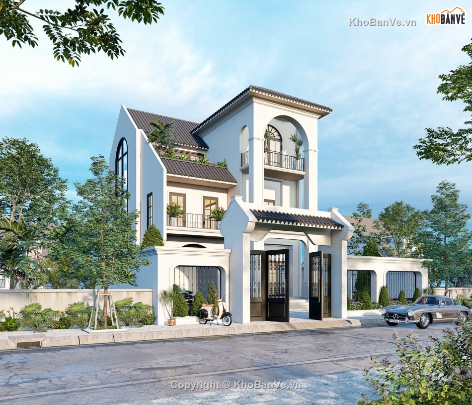 biệt thự 3 tầng,biệt thự 10x20m,ngoại thất biệt thự đẹp