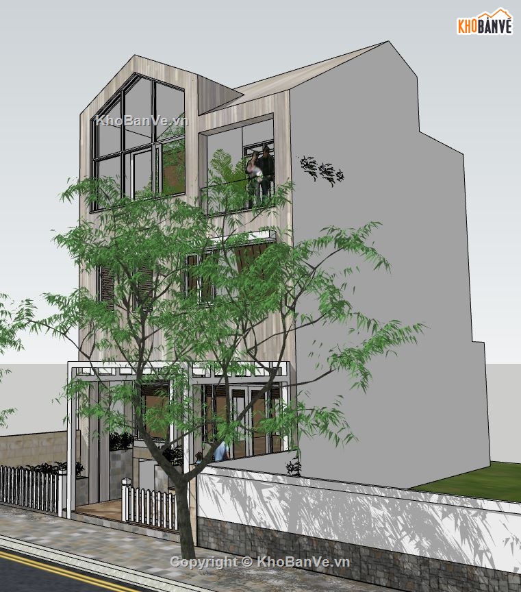 mẫu nhà phố 3 tầng sketchup,file sketchup nhà phố 3 tầng,model su nhà phố 3 tầng