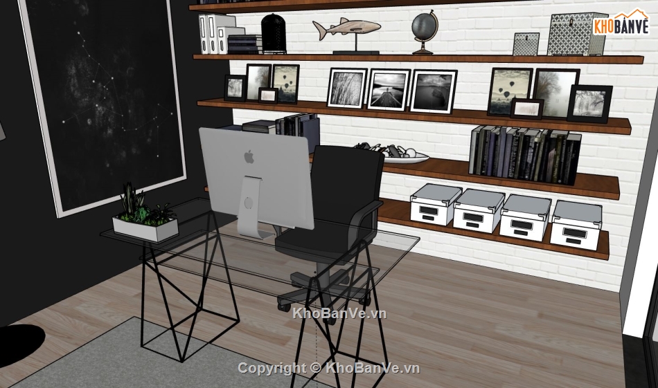 sketchup phòng làm việc,Model 3d phòng làm việc,thiết kế phòng làm việc