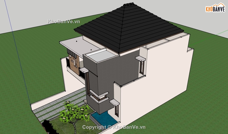 thiết kế biệt thự 2 tầng,biệt thự 2 tầng,file su biệt thự 2 tầng,sketchup biệt thự hiện đại