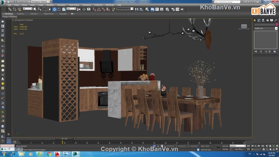File 3dmax dựng nội thất bàn ăn gỗ đồng gia phòng bếp