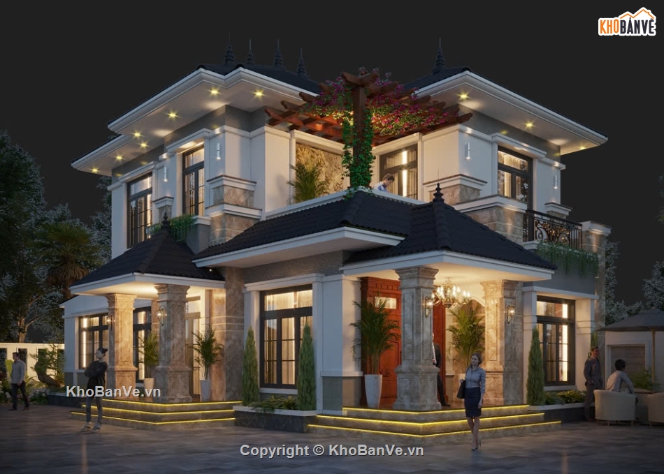 biệt thự 2 tầng,3dmax biệt thự 2 tầng,biệt thự 2 tầng mái nhật