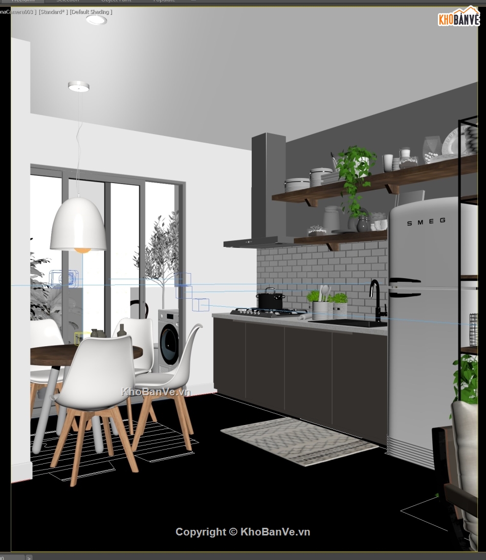 phòng bếp,phòng khách 3d,3dsmax khách bếp,scandinavian,model nội thất nhà