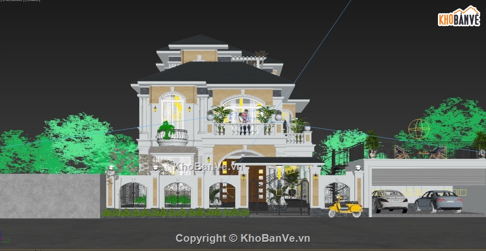 biệt thự lâu đài,file 3dsmax biệt thự,max biệt thự lâu đài,bản vẽ biệt thự