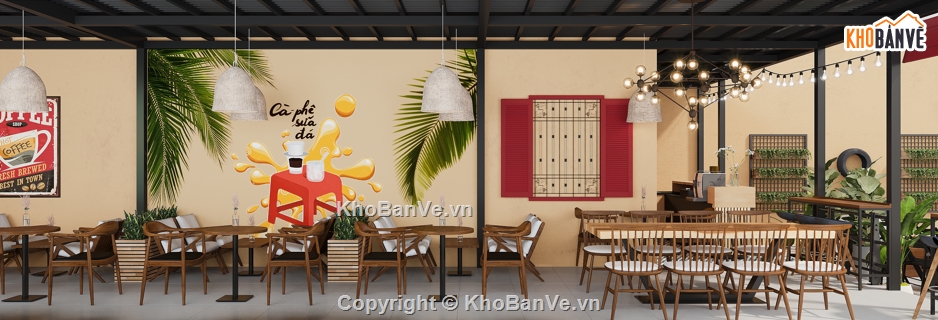 3dsmax quán cafe,diễn họa 3dsmax,retro bao cấp,thiết kế nội thất,thiết kế quán cafe