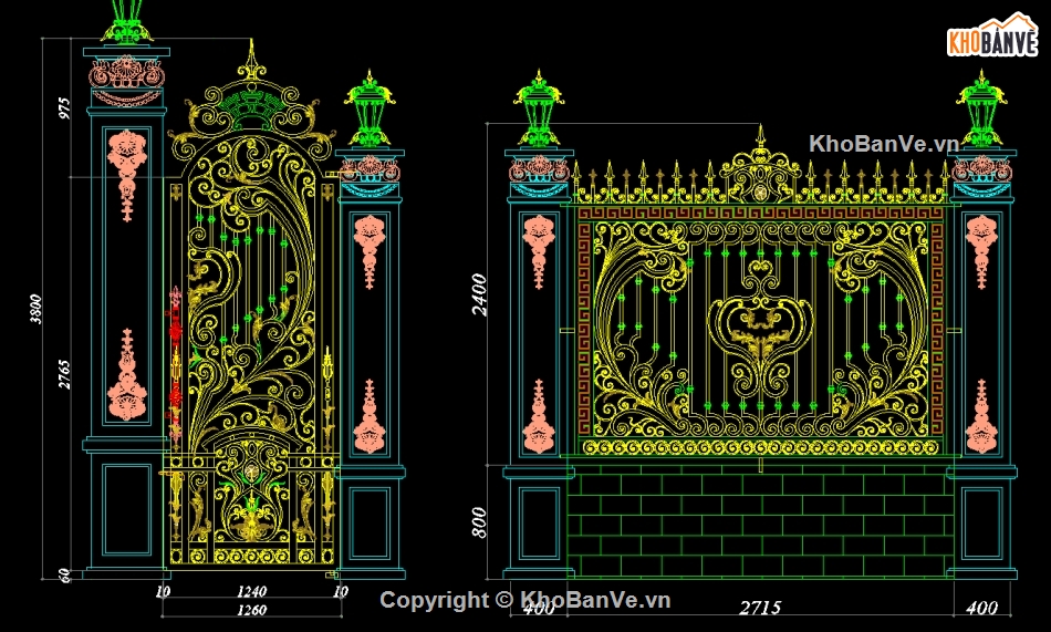 Bản vẽ mẫu cổng biệt thự,cửa cổng hàng rào đẹp,cổng 2 cánh cnc đẹp,cad cổng 2 cánh,mẫu hàng rào cnc đẹp,hàng rào cnc đẹp