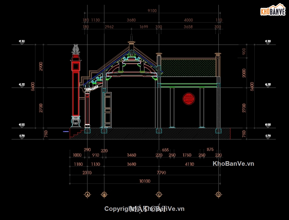 nhà thờ 3 gian,nhà từ đường,nhà thờ họ 3 gian,bản vẽ thiết kế nhà thờ họ,file cad nhà thờ họ 3 gian,kết cấu nhà thờ bê tông giả gỗ