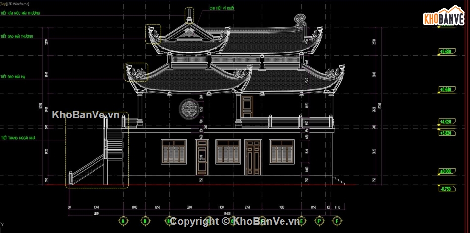 chùa,bản vẽ chùa 2 tầng,file cad chùa 2 tầng,bản vẽ tham khảo chùa 2 tầng,bản vẽ đình chùa,tam bảo chùa