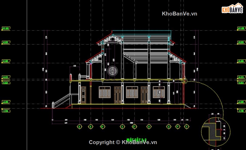 chùa,bản vẽ chùa 2 tầng,file cad chùa 2 tầng,bản vẽ tham khảo chùa 2 tầng,bản vẽ đình chùa,tam bảo chùa