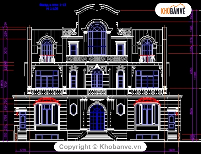 biệt thự 3 tầng,bản vẽ autocad biệt thự 3 tầng,bản vẽ 3 tầng