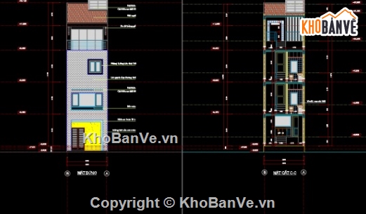 Bản vẽ nhà phố,nhà 4 tầng,nhà phố 4 tầng cad,file cad nhà phố 4 tầng
