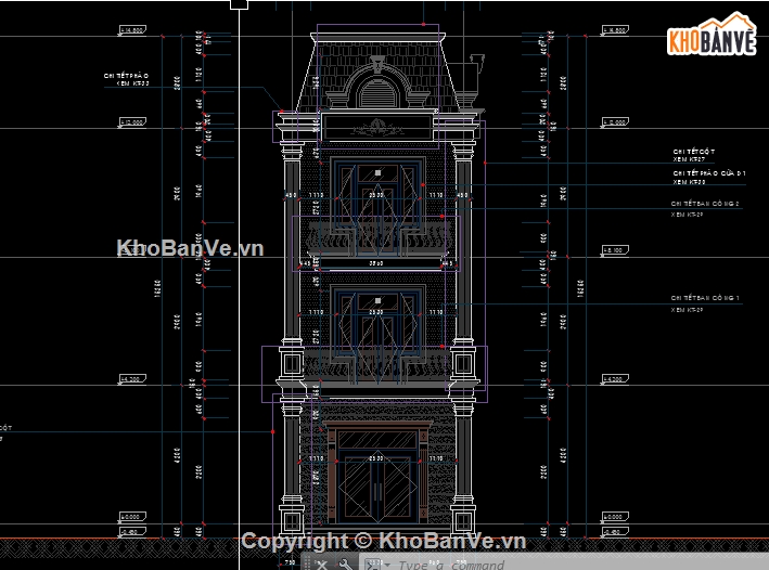 File cad nhà phố,Nhà phố 3 tầng,kết cấu kiến trúc nhà 3 tầng,bản vẽ tân cổ điển,Bản vẽ Nhà phố