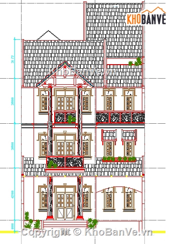 bản vẽ kiến trúc nhà 5 tầng,bản vẽ nhà 5 tầng,biệt thự 5 tầng 9x19m