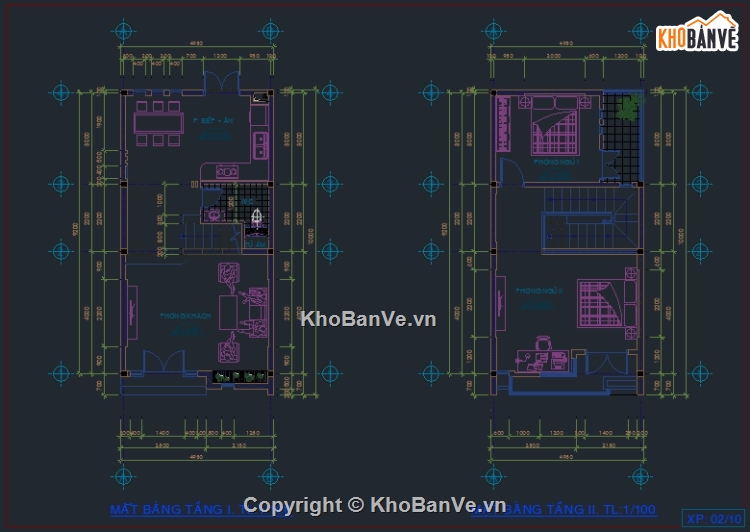 nhà ống,nhà ống đẹp,bản vẽ nhà ở 2 tầng,nhà 2 tầng 4.98x10m