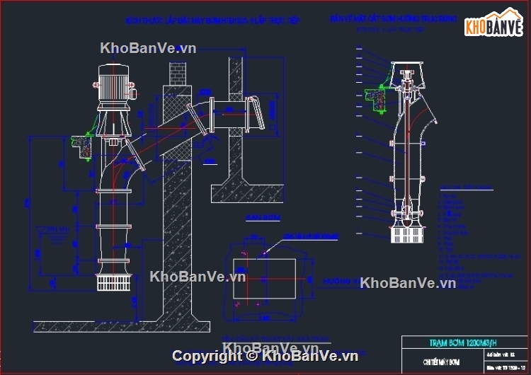 trạm bơm,thiết kế trạm bơm,trạm bơm công suất 1200m3/h,cad trạm bơn,bản vẽ trạm bơm