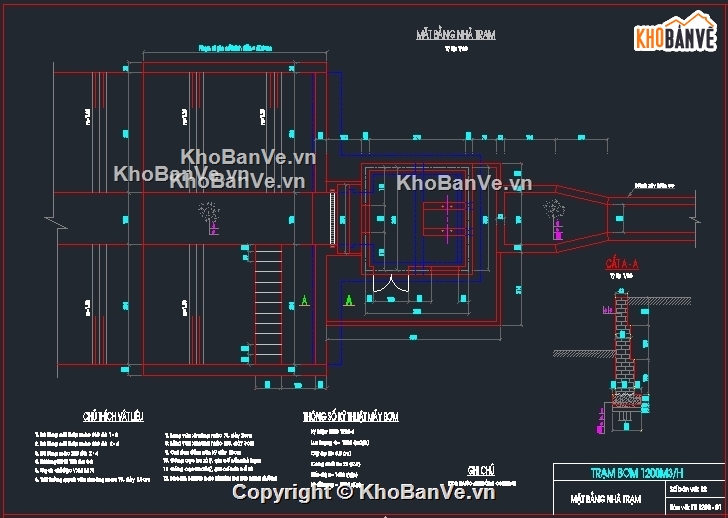 trạm bơm,thiết kế trạm bơm,trạm bơm công suất 1200m3/h,cad trạm bơn,bản vẽ trạm bơm